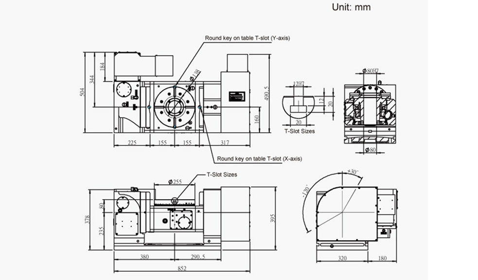 FEH-255 (5-Axis Tilting Swiveling Rotary Table) CNC Rotary Table Pneumatic Brake