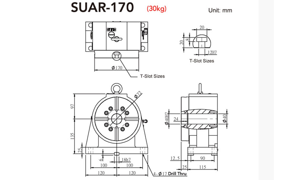 SUAR-170 Rotary Tailstock Pneumatic Brake