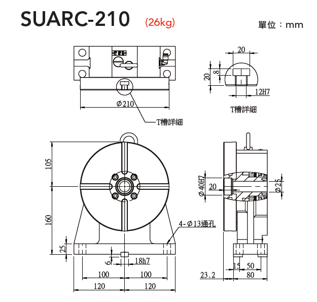 SUARC-210 气压交叉滚珠轴承圆盘尾座