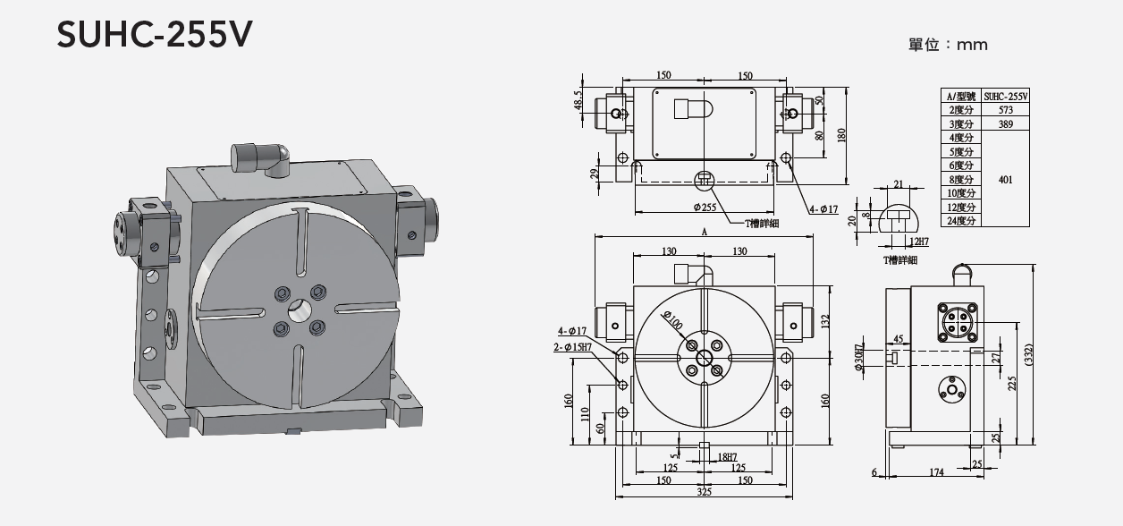 SUHC-255V (Vertical Tooth Type Hydraulic Positioning) Tooth Type Rotary Table